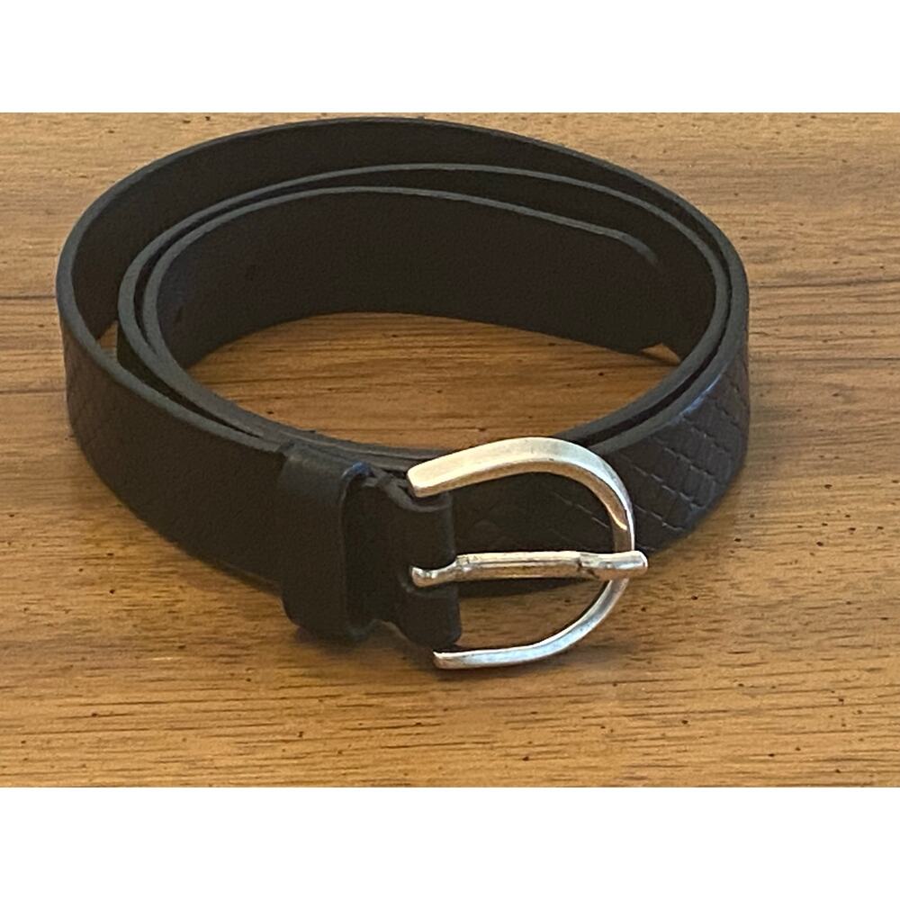 Fabio Corti Italian Made Black Leather Silver Buckle Belt M 32-36" Quiet Luxury‎